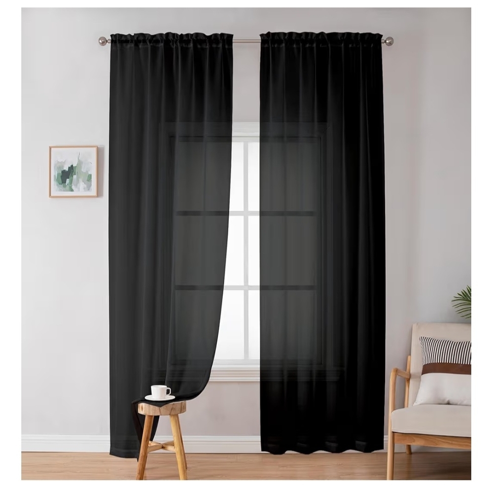Black Sheer Curtains/Drapes/Panels (Set of 2)